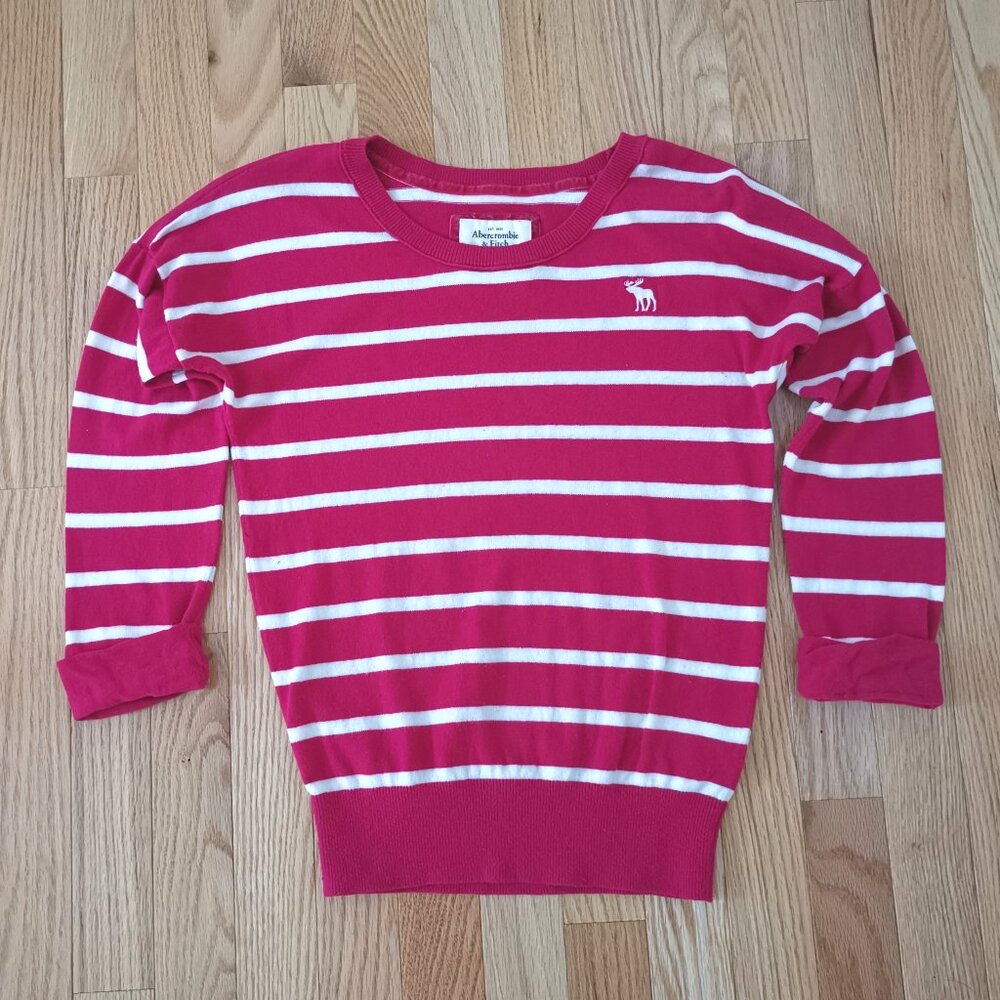 VTG Y2K Abercrombie Women Sweater Pink White Striped Pullover Crewneck Preppy S